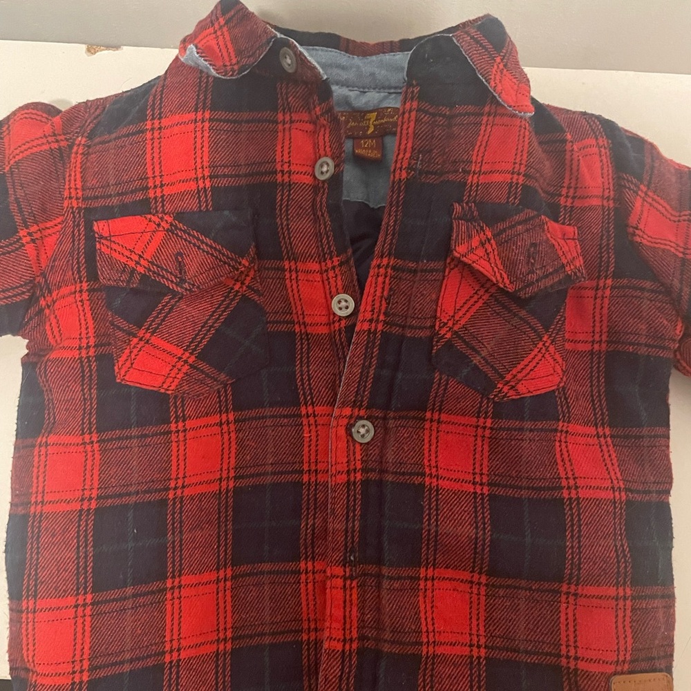 Red and Black Plaid Button Down Shacket with Long Sleeves